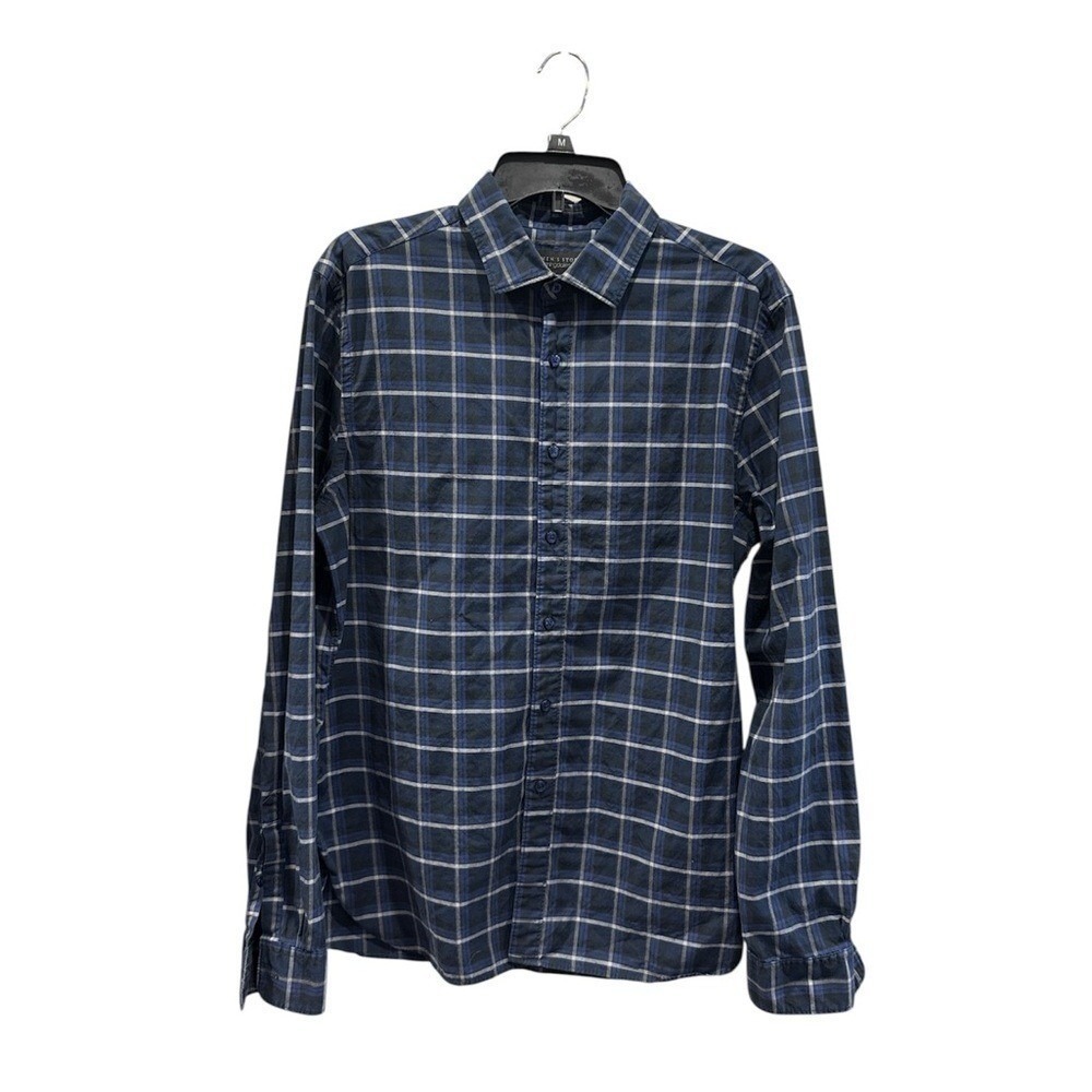 The Men's Store Bloomingdale's Button Down Mens L Blue Excellent Plaid Cotton
